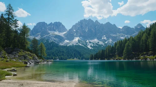 Serene Mountain Lake with Reflective Waters and Forest Setting