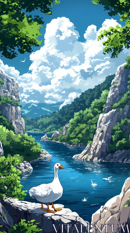 Serene River Landscape AI Image