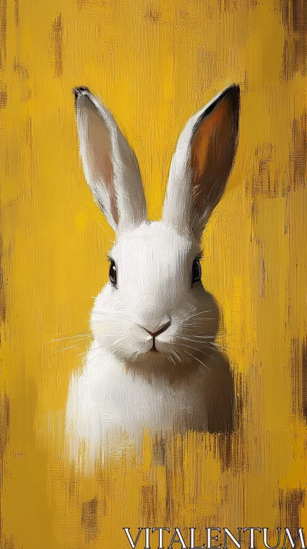 Rabbit on Yellow Canvas AI Image