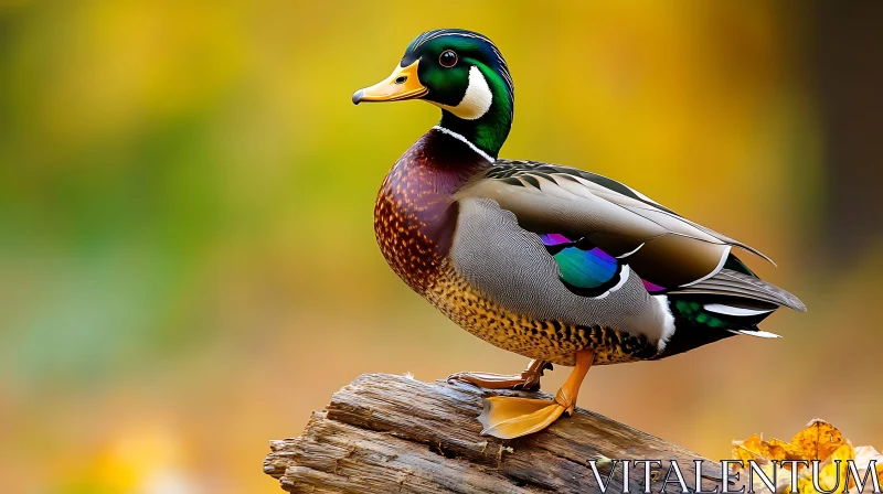 Mallard Duck on Log AI Image