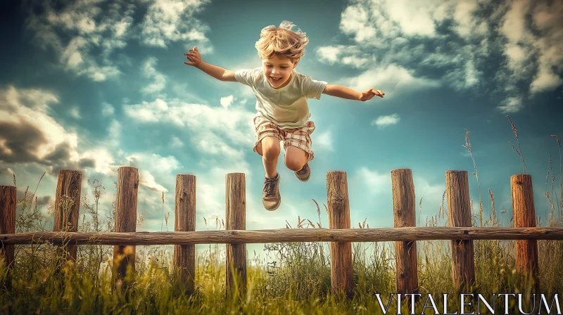 Child Jumping Over Fence AI Image