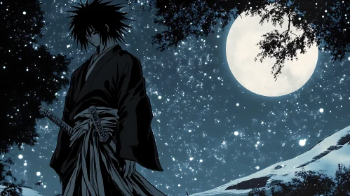 Moonlit Samurai: A Warrior's Vigil