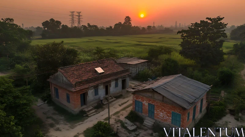 Sunrise Landscape with Old Houses AI Image