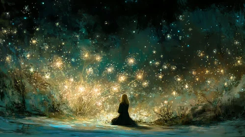 Woman Gazing at Starry Lights