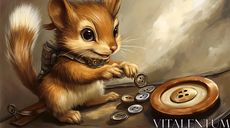 AI ART Playful Squirrel with Buttons Art