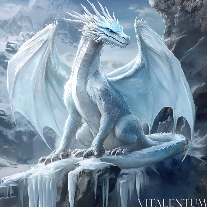 Frozen Dragon on a Snowy Mountain AI Image