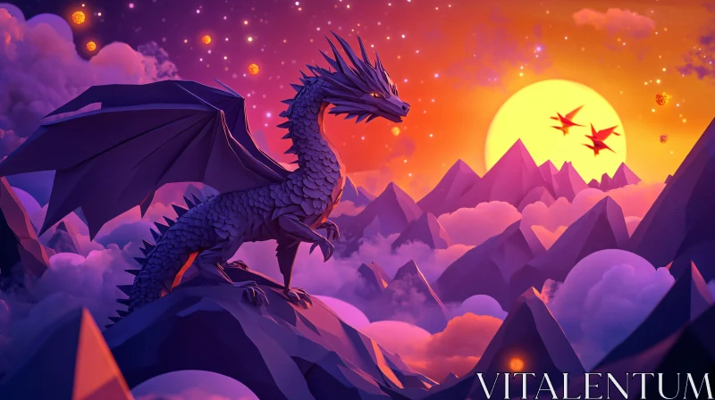 Dragon Silhouette at Sunset AI Image