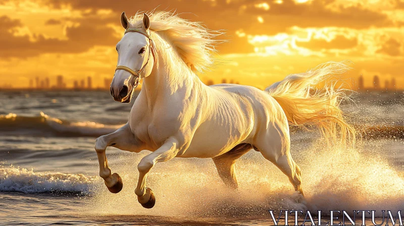 AI ART Graceful Horse in Sunset Waves