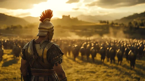 Golden Hour with Roman Legion Before Battle