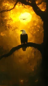 Eagle in Glowing Sunset