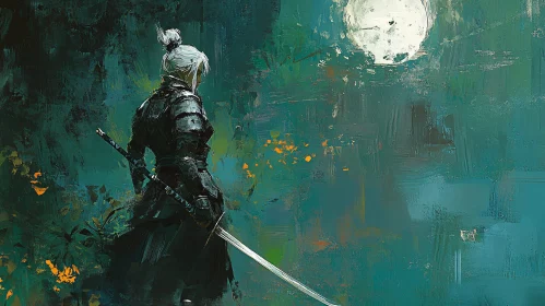 Samurai Under Moonlight Artistic Rendition