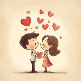 Cartoon Love: Boy and Girl with Hearts
