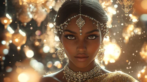 Beautiful Woman in Gold Jewelry