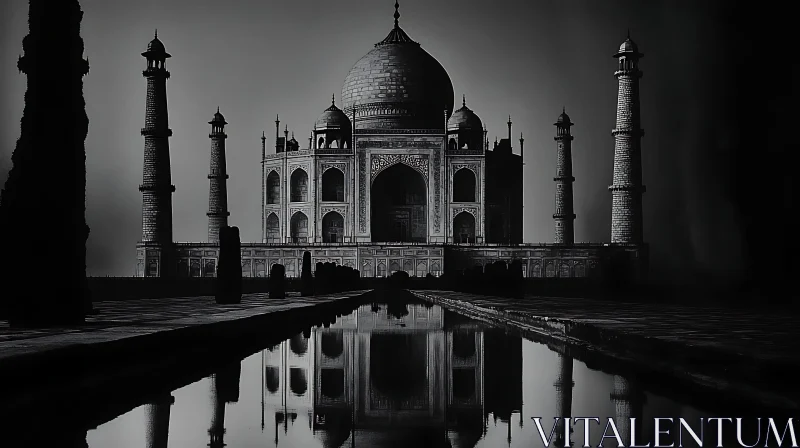 Taj Mahal's Reflection in Monochrome AI Image