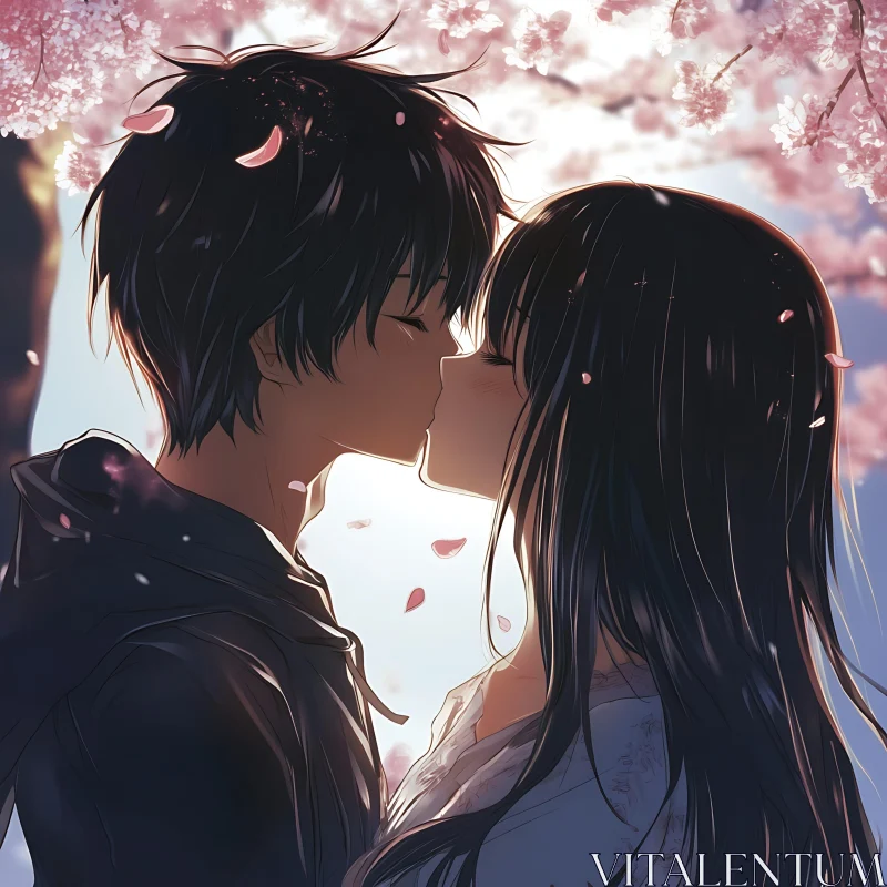 AI ART Romantic Anime Kiss in Spring