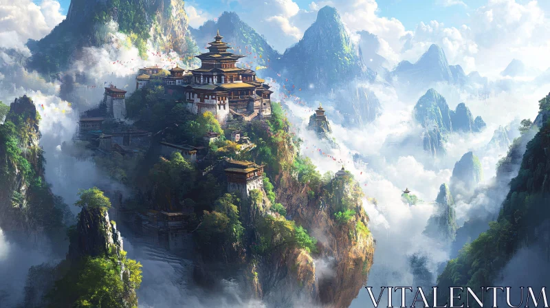 AI ART Serene Mountain Peak Architecture