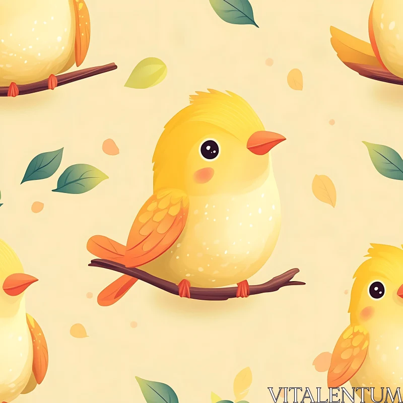 Cute Birds on Branches Pattern AI Image