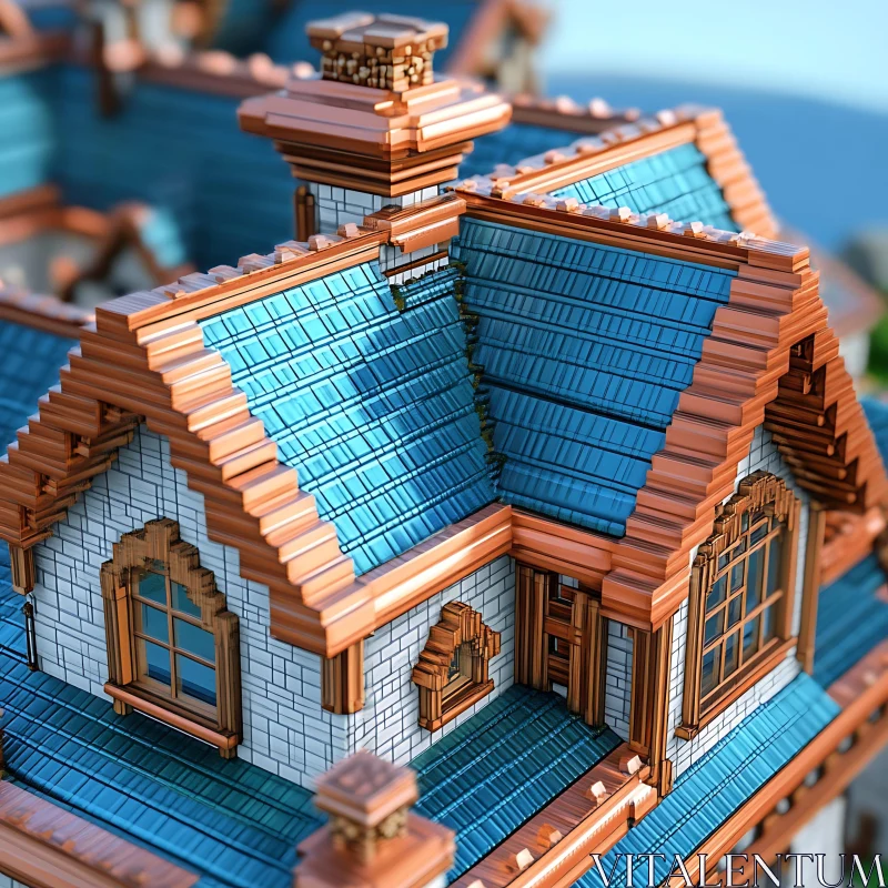 AI ART Architectural House Rendering with Blue Roof