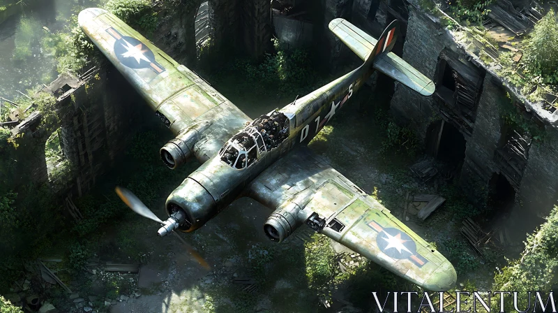 AI ART Forgotten Airplane in Ruins