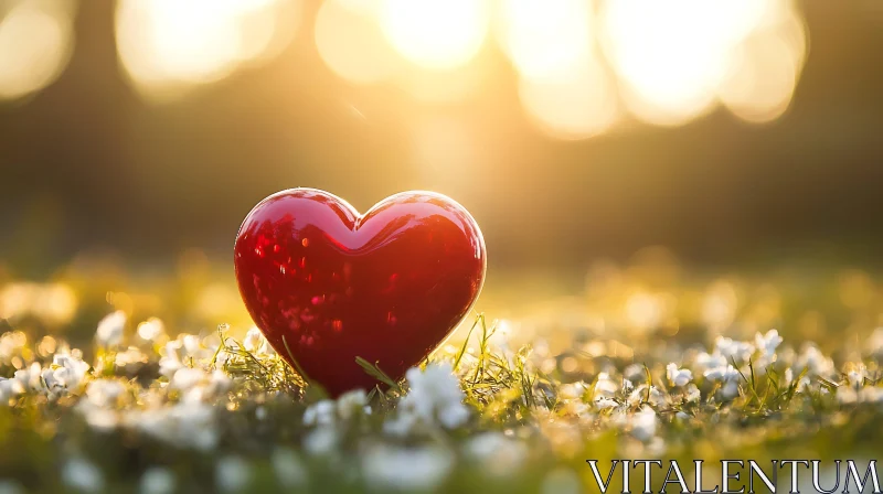 Heart among flowers in sunlight AI Image