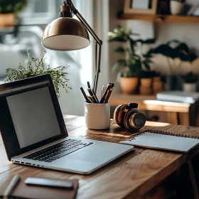 Stylish Home Office with Laptop and Accessories