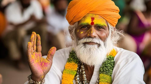 Traditional Indian Man with Painted Hand