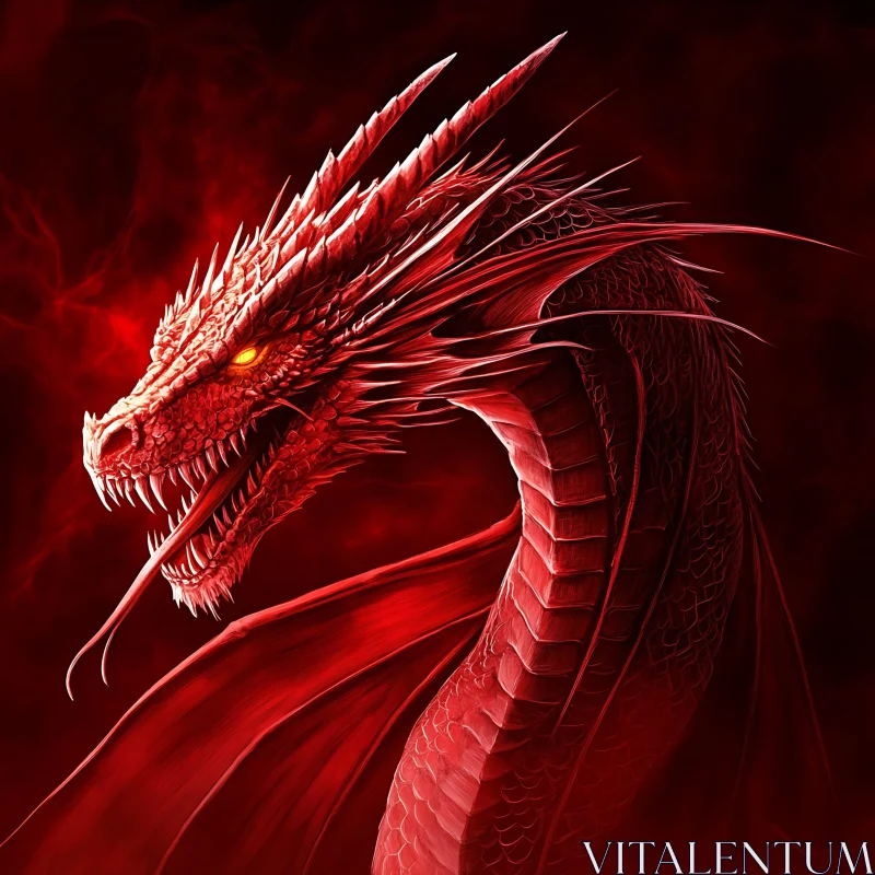 AI ART Crimson Dragon Head with Fiery Eyes