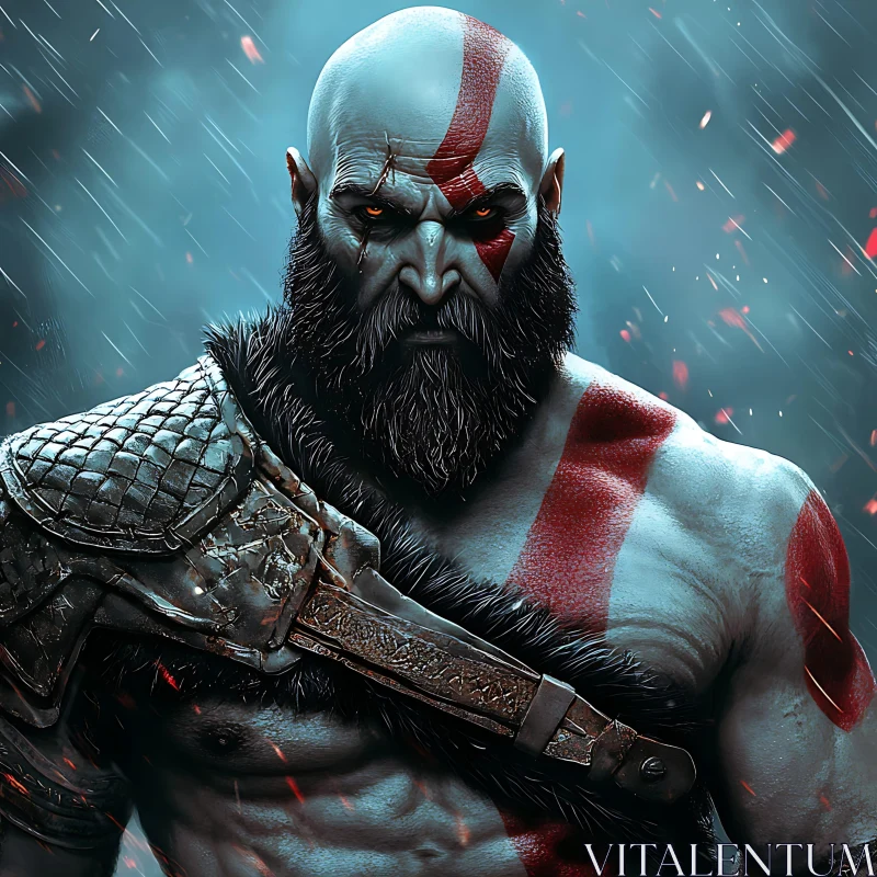 Fierce Man with Beard and Red Paint AI Image