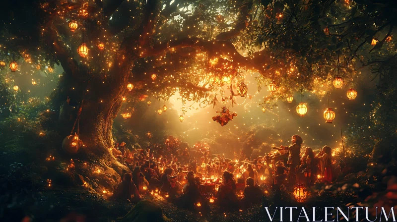 Whimsical Woodland Celebration with Lanterns AI Image