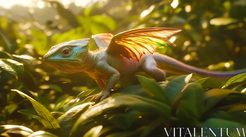 AI ART Fantasy Lizard with Wings among Greenery