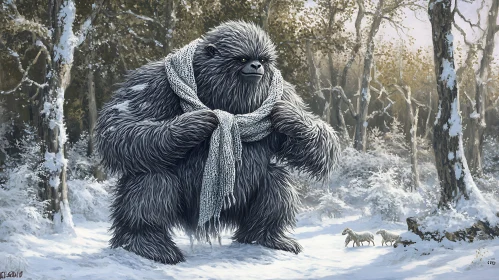 Winter Forest Yeti with Scarf