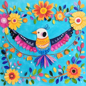 Folk Art Bird with Floral Design