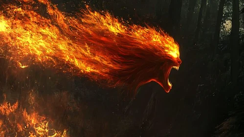 Blazing Beast in Nighttime Woodland