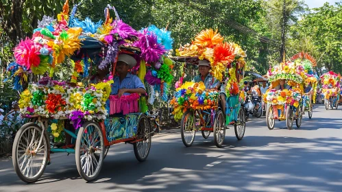 Vibrant Rickshaw Procession