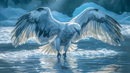 White Eagle Spreading Wings on Ice