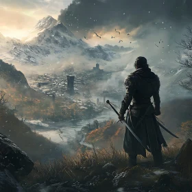 Swordsman in a Mountainous Landscape