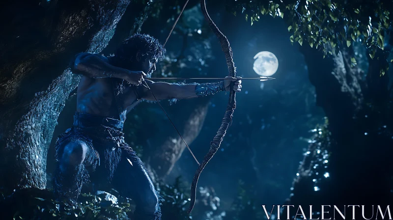 AI ART Moonlit Archer in the Woods