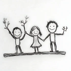 Stick Figures United in Joyful Sketch