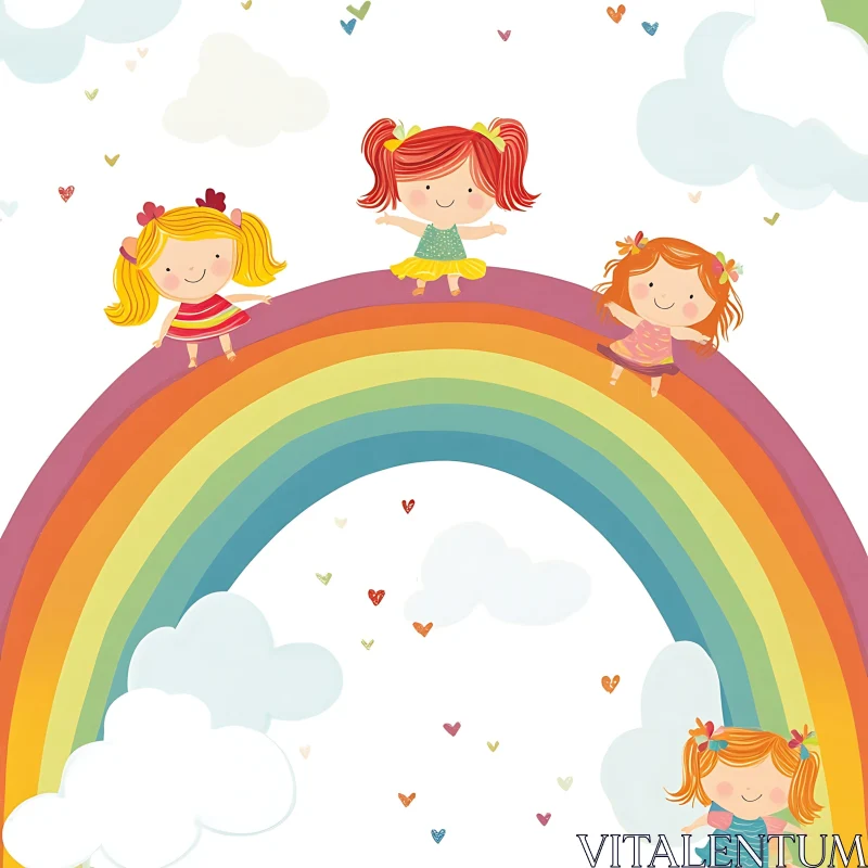 AI ART Cheerful Children on Rainbow Art