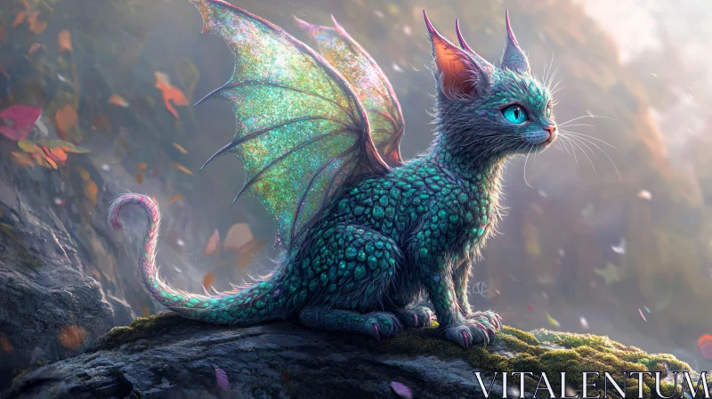 Emerald Scaled Feline Dragon Hybrid AI Image