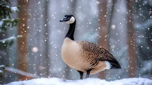 Canada Goose in Winter Landscape