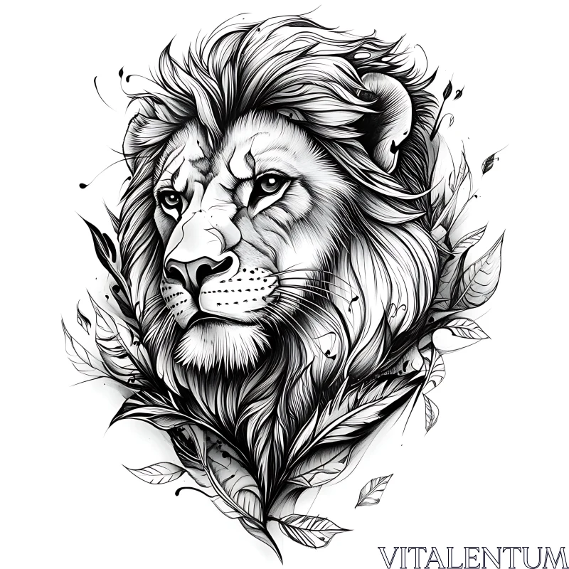 AI ART Lion Head with Foliage