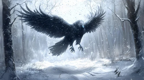 Winter Raven in Flight Art