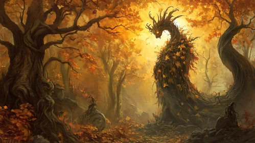 Mystical Autumnal Dragon in Forest