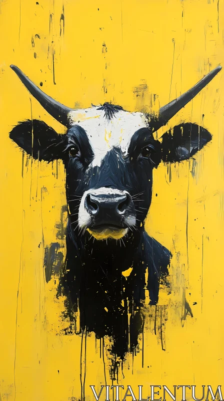 AI ART Bold Cow Painting on Vibrant Yellow