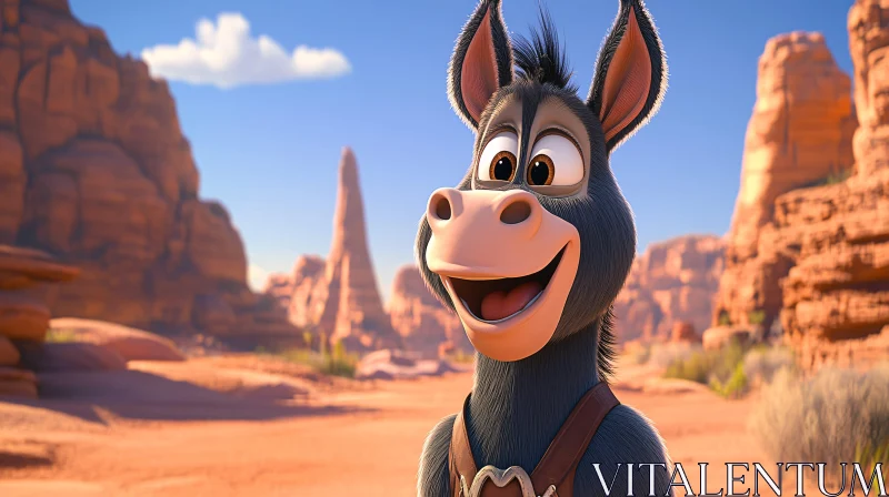 Happy Cartoon Donkey in Sunny Desert AI Image