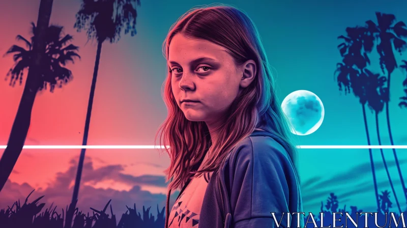 AI ART Greta Thunberg Against a Neon Sky