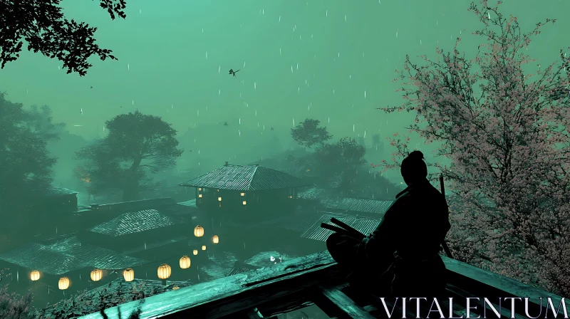 AI ART Misty Asian Village Overlook