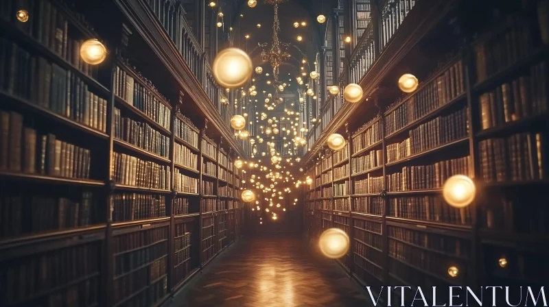 AI ART Mystical Library with Glowing Orbs