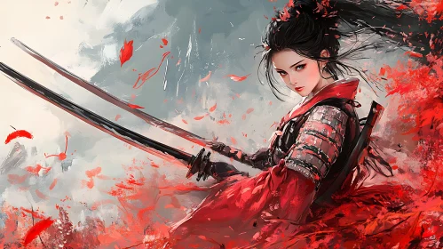 Female Warrior with Blades Illustration